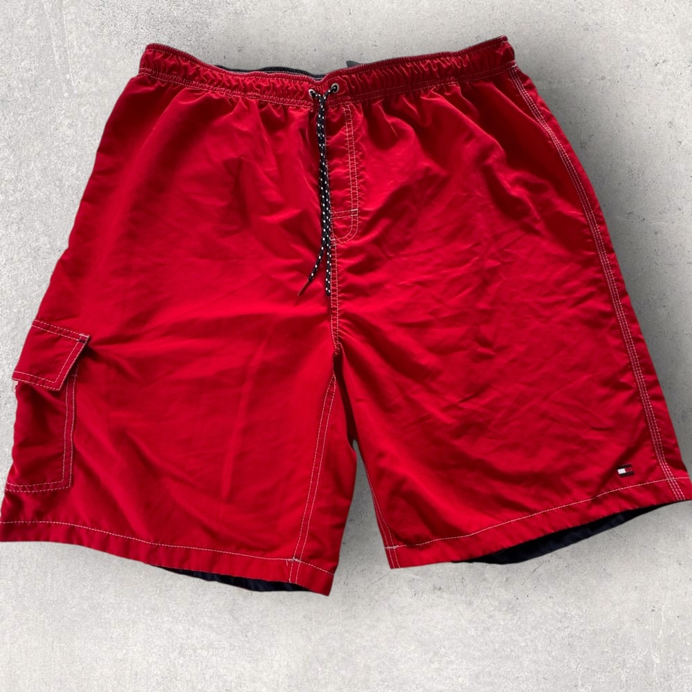Tommy Hilfiger Swim Trunk Shorts Men's XXL Red Cargo Pocket Mesh Lined‎